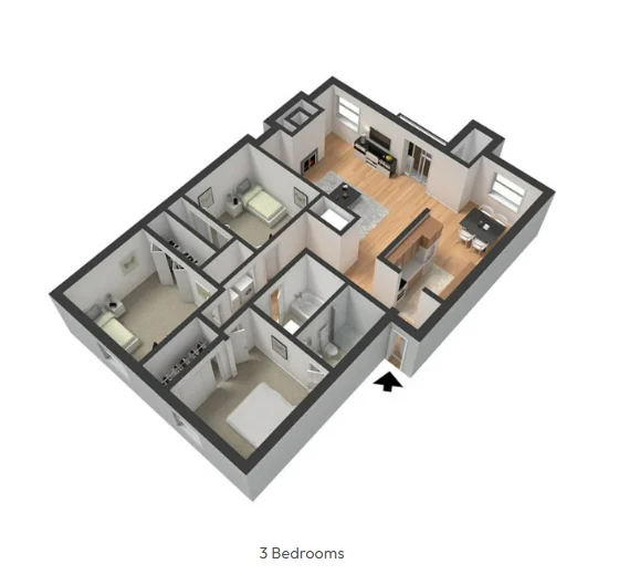 Three-bedroom floor plan